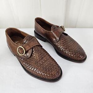 Scala Brown Leather Woven Loafers with Buckle Size 36